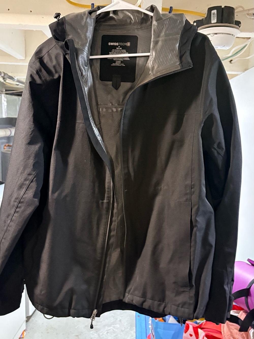 Swiss Tech Black Men's Hooded Raincoat